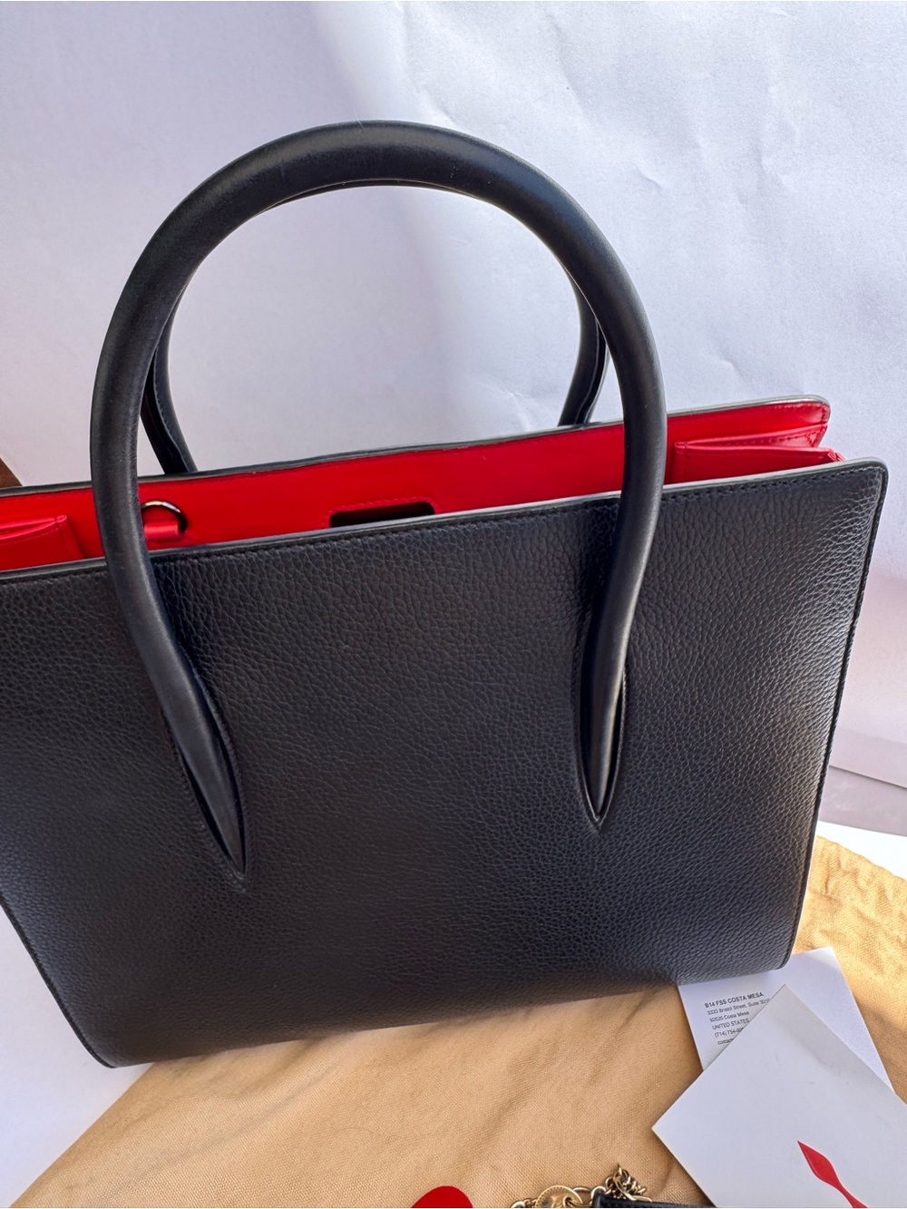 Christian Louboutin Black Leather Tote with Red Trim and Accessories - Picture 4 of 10